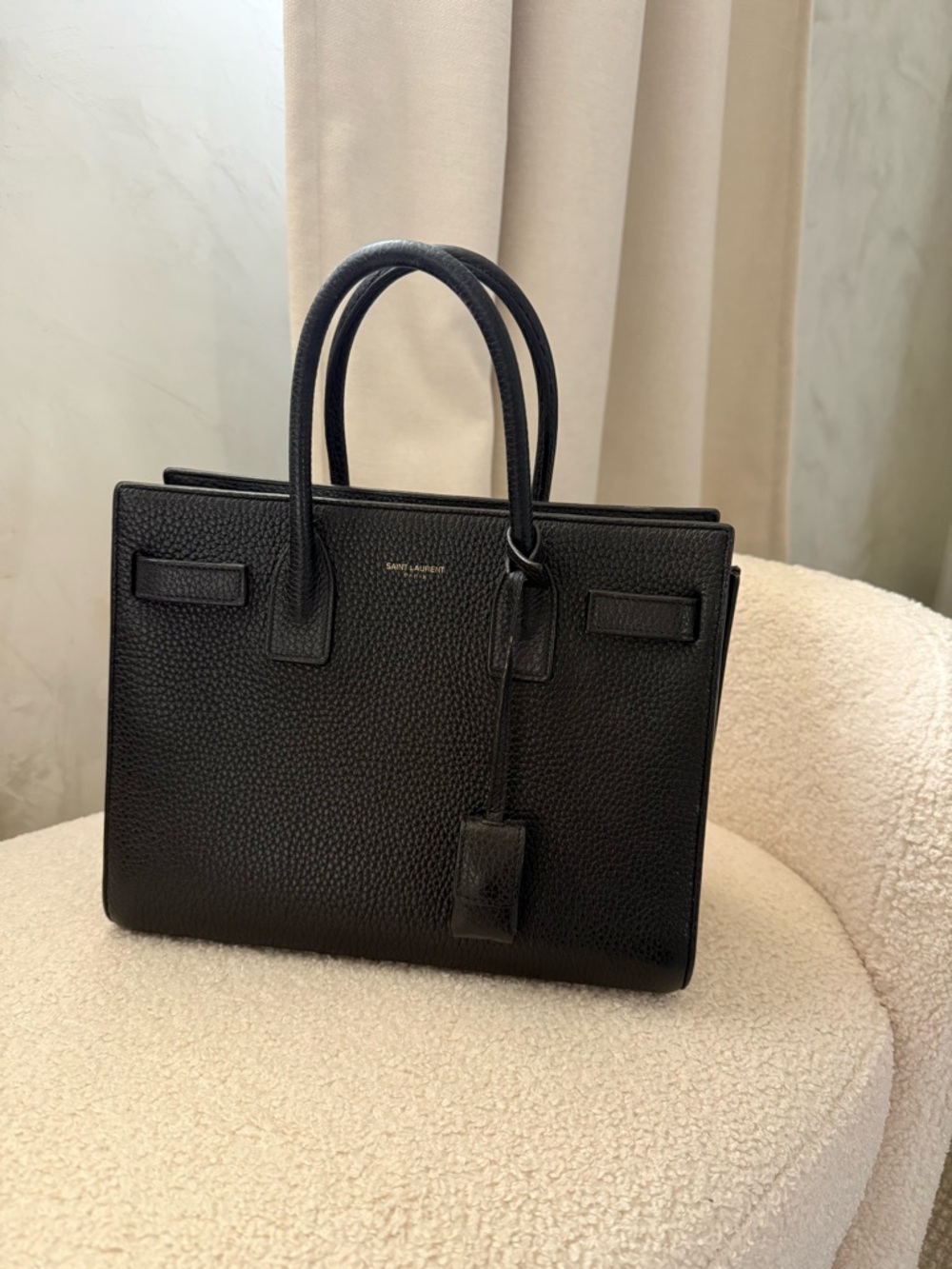 Saint Laurent Black Sac de Jour Small Textured Leather Tote
